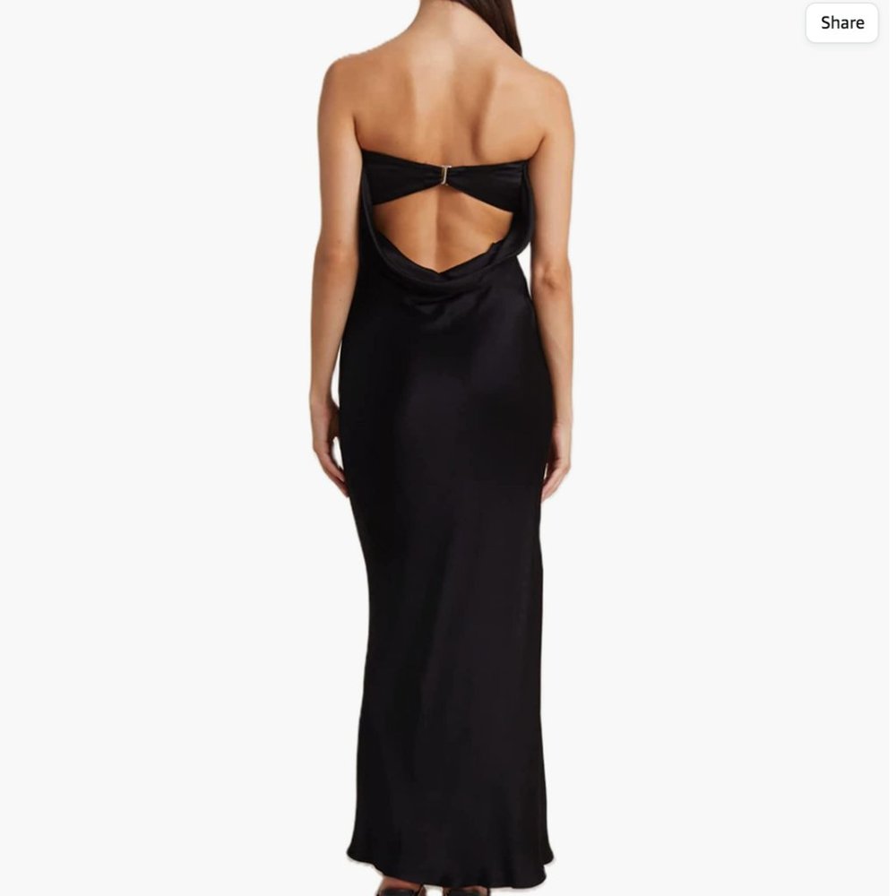 Black Hollow Out Maxi Strapless Dress - Backless, Side Split, Slim Fit